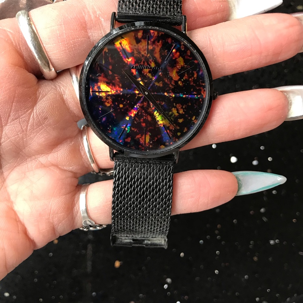 Chilli beans black on black orange swirl watch